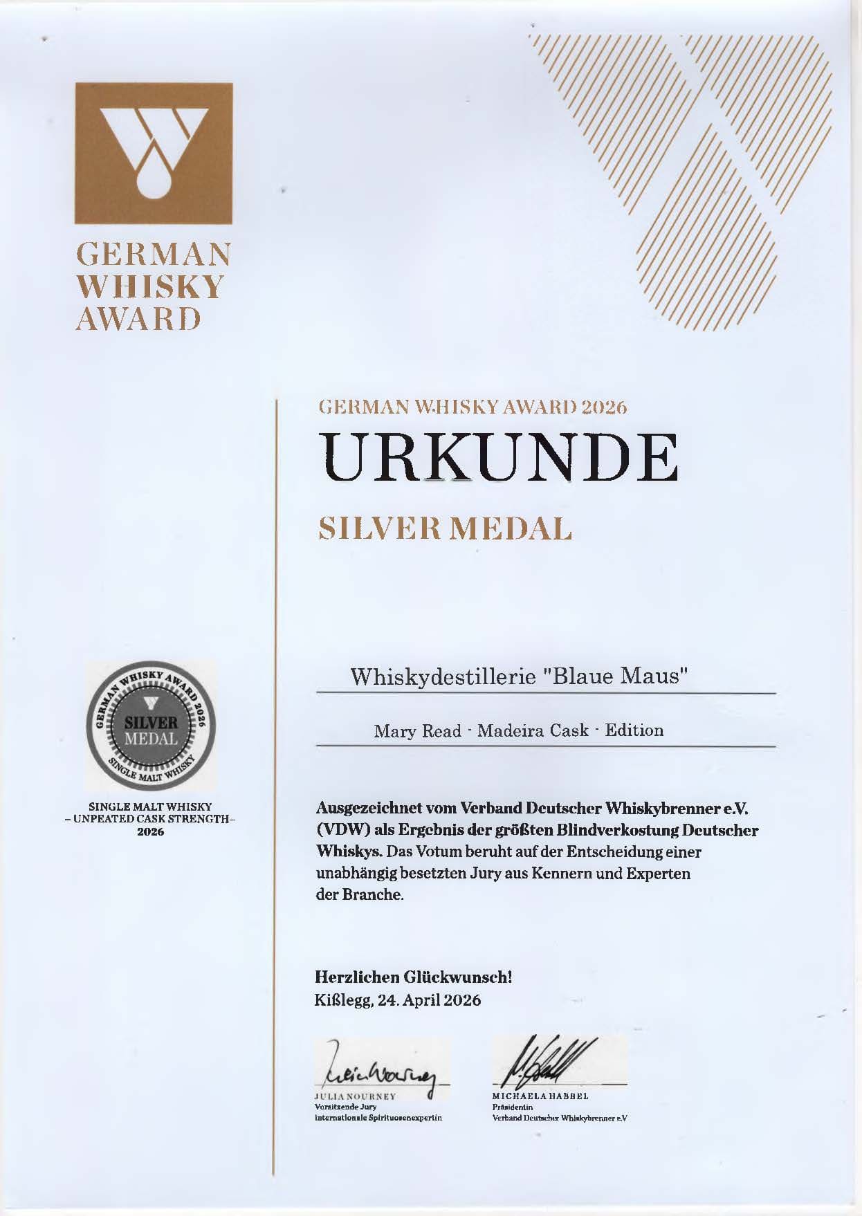 Urkunde Deutsche Prämierung Silber