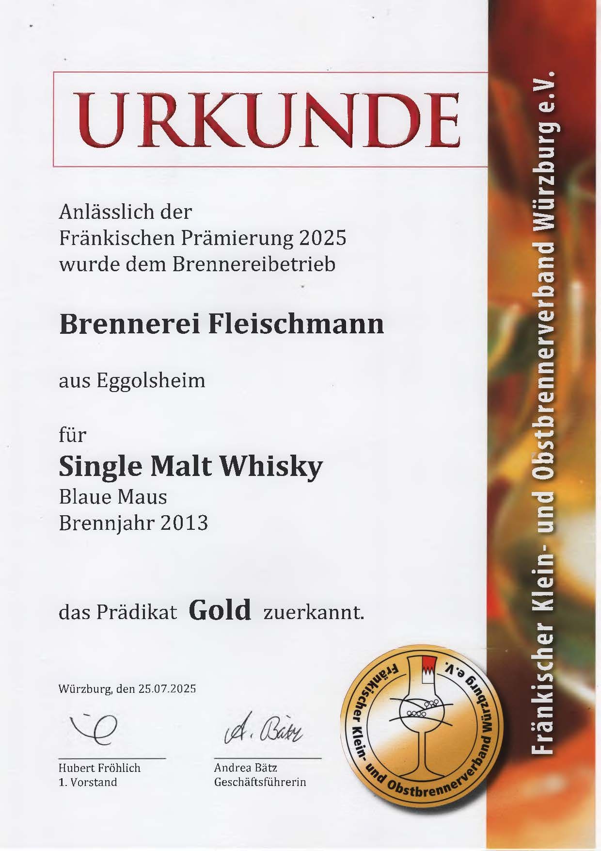 Urkunde Franken Prämierung