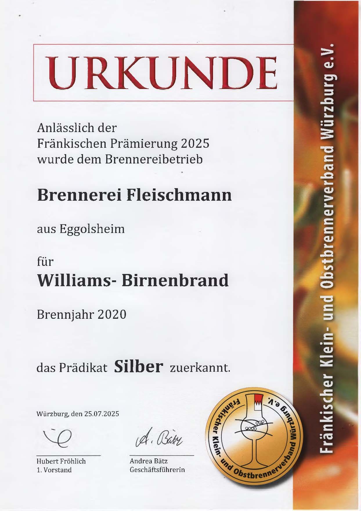 Urkunde Franken Prämierung
